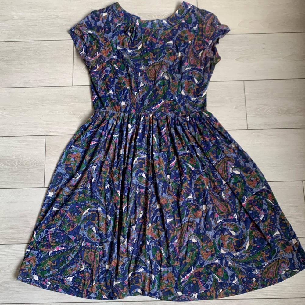 Vintage Fit and Flare Dress Stained Glass Print M